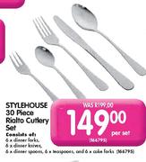 Stylehouse 30 Piece Rialto Cutlery Set-per set