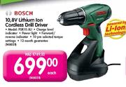Bosch 10.8V Lithium Ion Cordless Drill Driver-Each