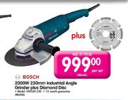 Bosch 2000W Industrial Angle Grinder-230mm Plus Diamond Disc (GWS20-230)-Each