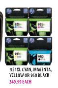 HP 951XL Cyan, Magenta, Yellow or 950 Black-each