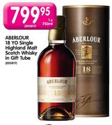Aberlour 18 Yo Single Highland Malt Scotch Whisky In Gift Tube-1x750ml