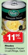 Rhodes Pineapple Pieces/Crush/Rings-440g Each
