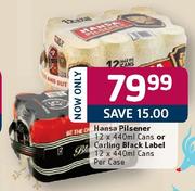 Hansa Pilsener 12x440ml Or Carling Black Label 12x440ml Cans per case