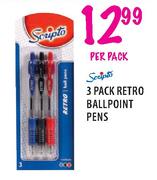 Scripto 3 Pack Retro Ball Point Pens-Per Pack