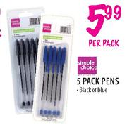 Simple Choice 5 Pack Black Or Blue Pens-Per Pack