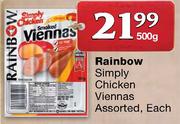 Rainbow Simply Chicken Viennas-500gm Each