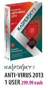 Kaspersky Anti-Virus 2013-1 User Each