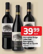 Porcupine Ridge Cabernet Sauvignon, Merlot or Syrah-750ml Each