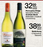 Porcupine Ridge Sauvignon Blanc/Graham Beck Waterside Unoaked Chardonnay-750ml Each