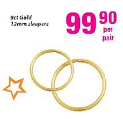 9ct Gold Sleepers-12mm-Per Pair