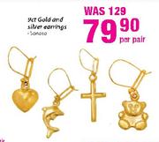 9ct Gold and Silver Earrings-Per Pair