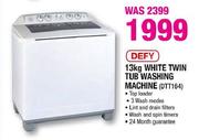 Defy White Twin Tub Washing Machine-13kg(DTT164)