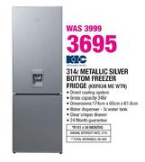 KIC Metallic Silver Bottom Freezer Fridge-314Ltr(KBF634 ME WTR)