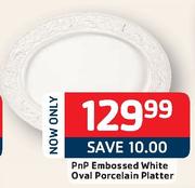 PnP Embossed White Oval Porcelain Platter