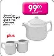 Continental China Octavia Teapot & 2 Free Creamers-Per Set