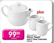 Continental China Blanco Teapot & 2 Free Creamers-Each