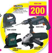 Stramm Power Tools 480W Jigsaw/550W Drill/135W Mouse Sander/850W Angle Grinder-Each