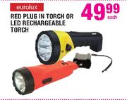Eurolux Red Plug In Torch Or LED Rechargeable Torch-Each