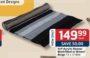PnP Acrylic Runner Black/Steel Or Brown/Beige-75x218cm Each