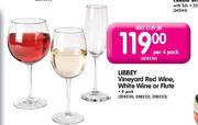 Libbey Vineyyard Red Wine,White Wine or Flute-Per 4 Pack 