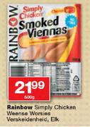 Rainbow Simply Chicken Weense Worsies-500g Each