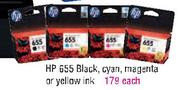 HP 655 Black, Cyan, Magenta or Yellow Ink Each