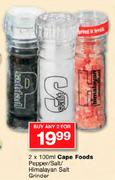 Cape Foods Pepper/Salt/Himalayan Salt Grinder-2X100ml