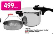 Tissoli 6Ltr Stainless Steel Pressure Cooker Plus Steamer Basket