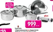 Russell Hobbs 7 Piece Cookware Set Plus Pepper Grinder