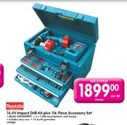 Makita 14.4V Impact Drill Kit Plus 116 Piece Accessory Set-8281DWPETC