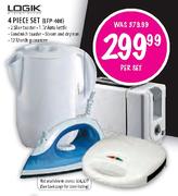 Logik 2 Slice Toaster, Auto Kettle-1.7l, Sandwich Toaster, Stream & Dry Iron-4 Piece set