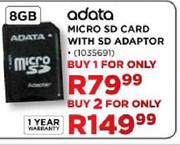 Adata Micro SD Card With SD Adaptor-8GB Each
