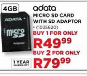 Adata Micro SD Card With SD Adaptor-4GB Each