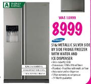 Samsung Metallic Silver Side By Side Fridge/Freezer With Water And Ice Dispenser-516l 