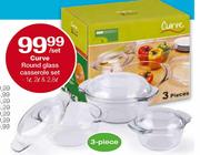 Curve Round Glass Casserole Set 3 Piece-1Ltr,2Ltr&2.8Ltr