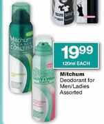 Mitchum Deodorant For Men/Ladies Assorted-120ml Each