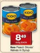 Koo Peach Slices/Halves In Syrup-410g Each
