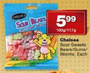 Chelsea Sour Sweets Bears/Gums/Worms-100g/117g Each