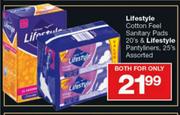 Lifestyle Cotton Feel Sanitary Pads-20's & Lifestyle Pantyliners-25's