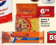 Fatti's & Moni's Macaroni/Spaghetti-500g Each