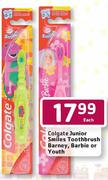 Colgate Junior Smiles Toothbrush Barney,Barbie or Youth-Each