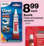 Bostik Clear All Purpose Ashesive-25ml Each