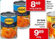 Koo Peach Halves/Slices-410g Each