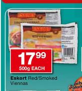 Eskort Red/Smoked Viennas-500g Each