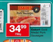 Eskort Gold Medal Pork Sausages-750g Each
