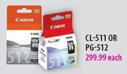 Canon cartridges(PG-511 OR CL-511) Each
