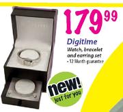 Digitime Watch Bracelet And Earrings Set