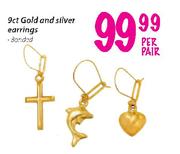 9ct Gold And Silver Earrings Banded-Per Pair