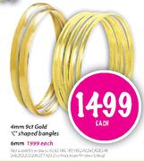 9ct Gold "C" Shaped Bangles-6mm Each