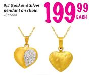 9ct Gold And Silver Pendant On Chain Banded-Each